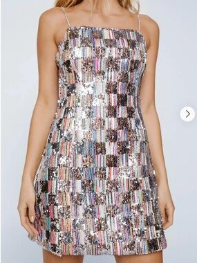 NWT Nasty Gal Multicolor Sequin Checkerboard Mini Dress